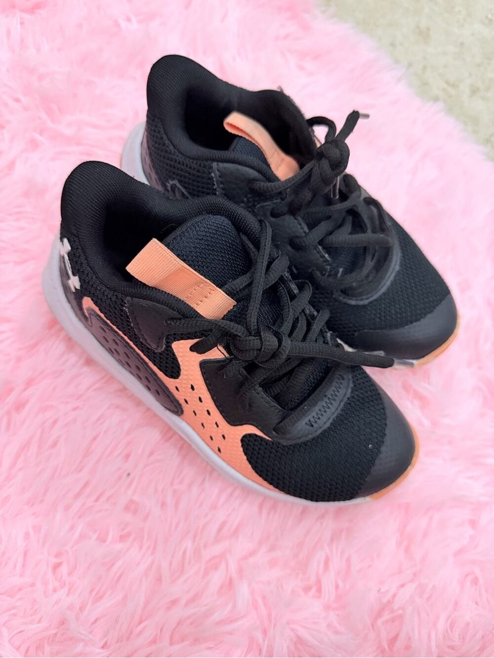 Under Armour Black and Coral Kids' Athletic Sneakers size 12